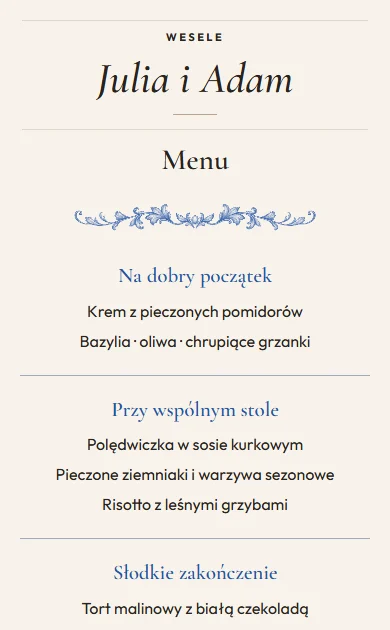 Karta dań w motywie Atelier