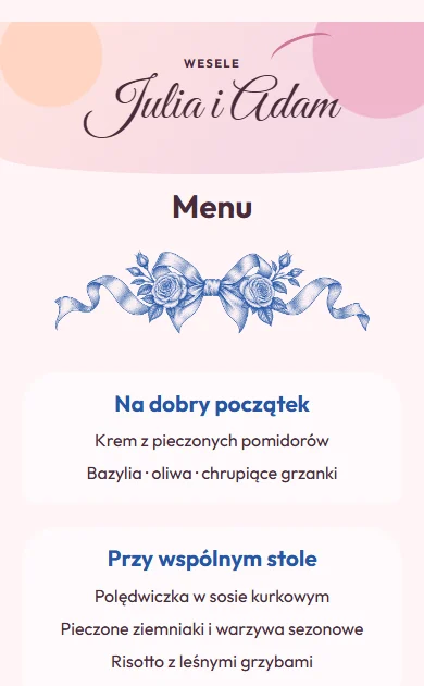 Karta dań w motywie Świętowanie