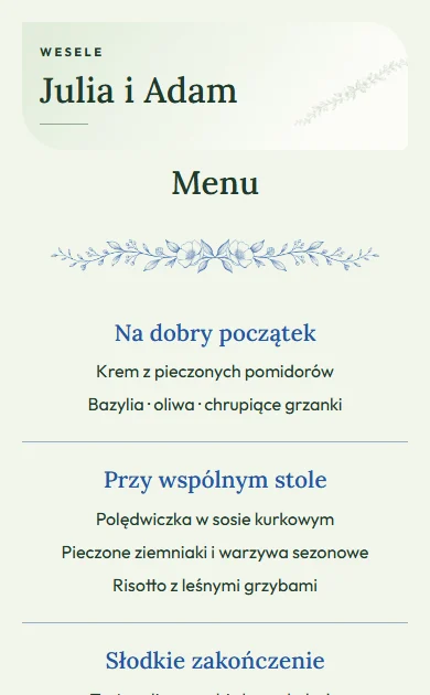 Karta dań w motywie Ogród